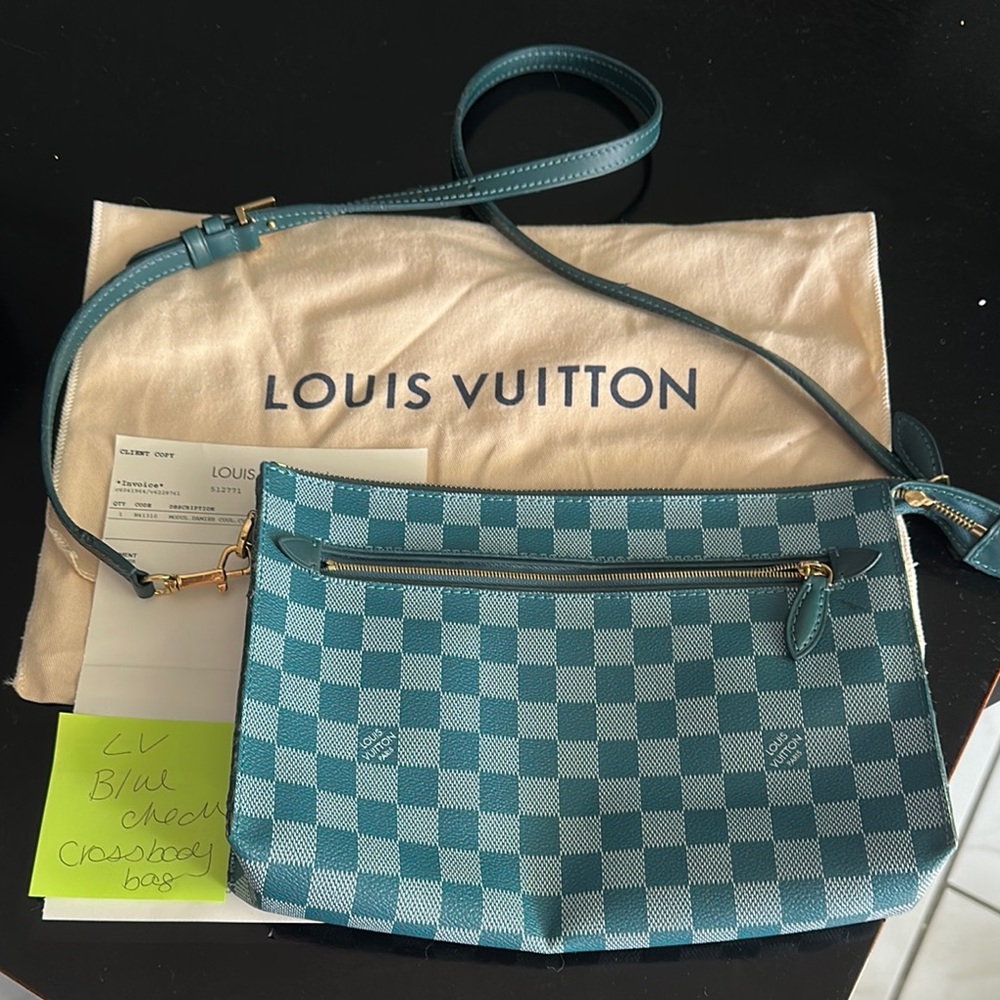 Rare Louis Vuitton Blue Crossbody Bag with Iconic Damier Pattern